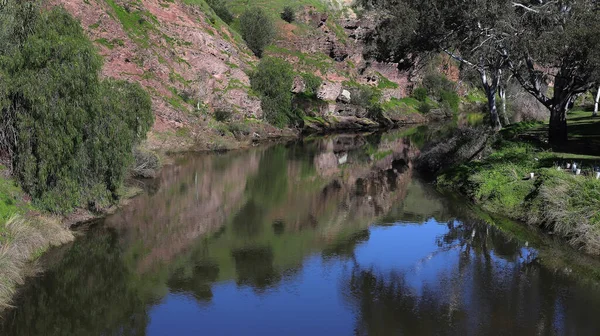 Summer river landscape, a river with a calm flow between high banks and green trees