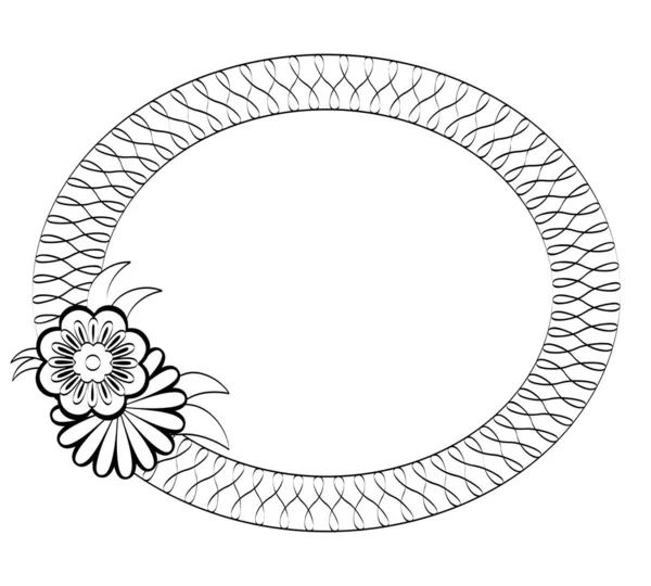 Oval Frame Design Abstract Hand Drawn Flowers Leaves Decorated Frame — ストック写真