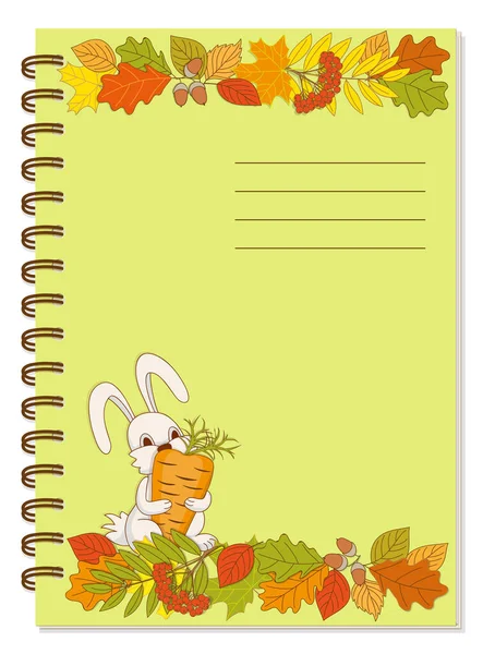 Colorful Cover Design Autumn Foliage Cartoon Cute Bunny School Notebook — Stock Vector