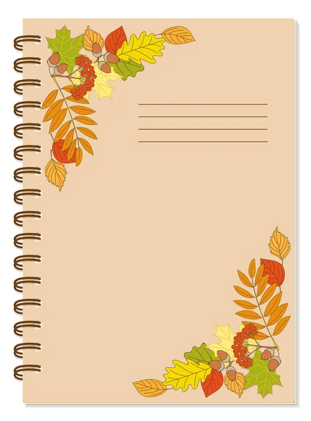 Conception Couverture Colorée Avec Motif Feuillage Automne Pour Carnet École — Image vectorielle