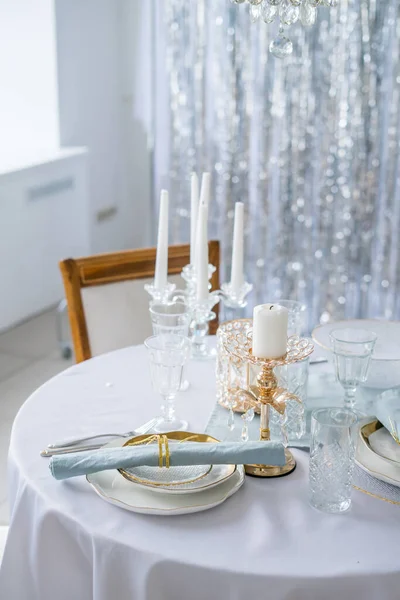 Decoración Mesa Año Nuevo Colores Blanco Plata Foto Alta Calidad —  Fotos de Stock