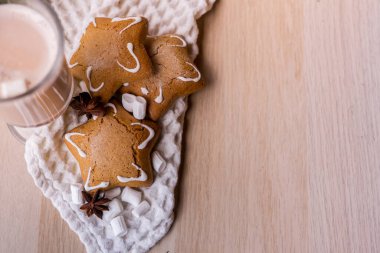 Noel Sütü Kokteyl Eggnog, Baharat ve Kurabiye. Yüksek kalite fotoğraf