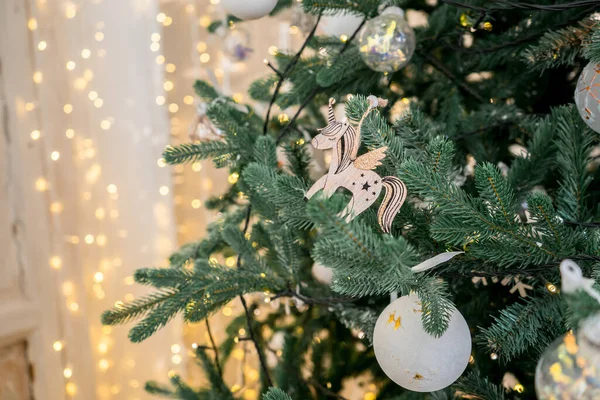 Μηδέν Απόβλητα Διακόσμηση Του Χριστουγεννιάτικου Δέντρου Woden Μονόκερο Boke Υψηλής — Φωτογραφία Αρχείου