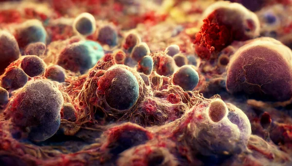 A 3D close-up illustration of Cancer Cells on tissue.