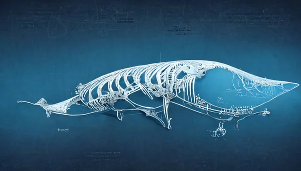 Vintage Blueprint Style Line Drawing Abstract Whale Skeleton — 图库照片