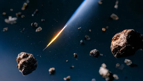 Een Illustratie Van Asteroïden Die Naar Aarde Vallen Met Sterren — Stockfoto