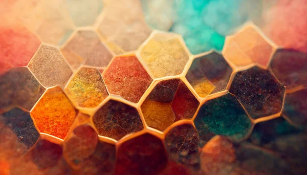 A 3D abstract honeycomb pattern color gradient background illustration.