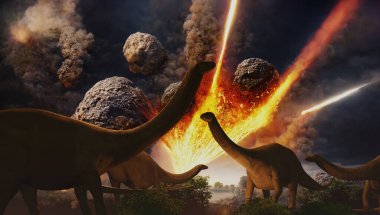A 3D illustration asteroid strike that would lead to the extinction of the dinosaurs 65 million years ago. clipart