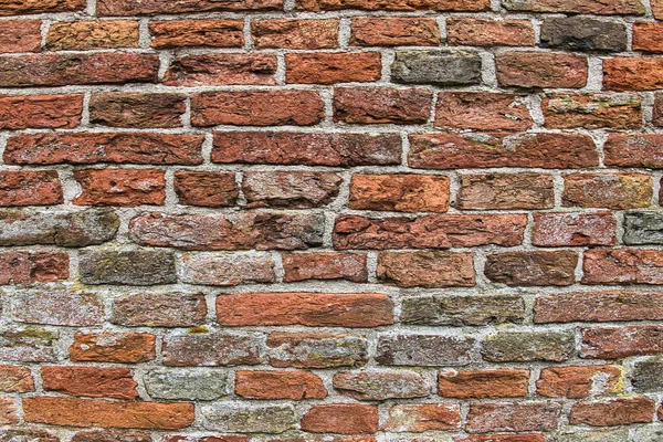 Muren Antika Röda Och Grå Tegelstenar Detalj Den Medeltida Tegelväggen — Stockfoto
