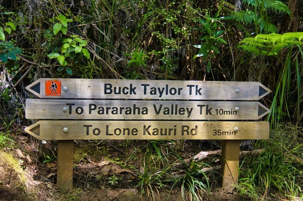 Dřevěné Směry Značek Pěší Stezky Regionu Waitakere Ranges Park Auckland — Stock fotografie
