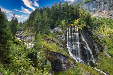 The two waterfalls Cascade de la Sauffraz ands Cascade de la Pleureuse near Sixt Fer--Cheval, French Alps, Haute-Savoie, France