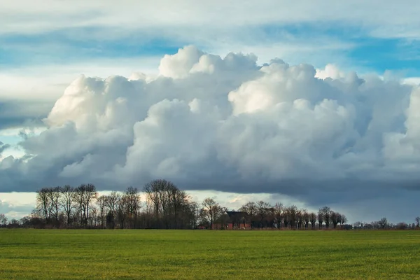 Farmland Farm Surrounded Trees Impressive Thunderclouds Agricultural Dutch Province Groningen — Stock Photo, Image