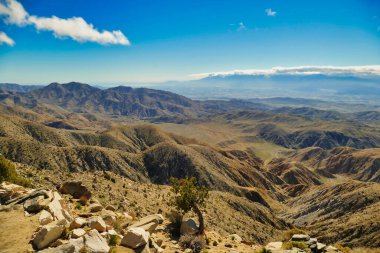 Keys View, Mojave Çölü, Kaliforniya, ABD 'den Joshua Tree Ulusal Parkı ve Coachella Vadisi' nin güney eteklerinin manzarası