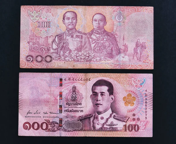Thajská Bankovka 100 Bahtů Podobiznou Krále Vajirókorna Ráma Druhé Straně — Stock fotografie