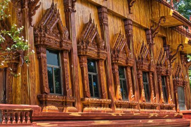The richly decorated  Buddhist temple Wat Khon Mon, Nam Nao, province of Phetchabun, Thailand. The temple is completely built out of wood