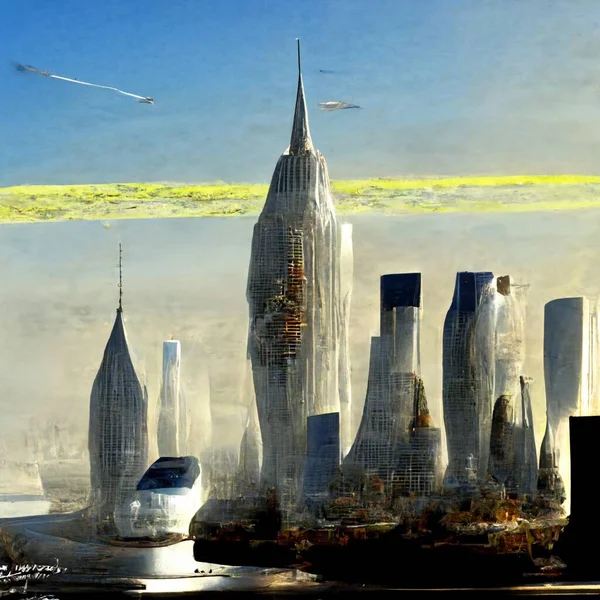 Generated Scratch New York City View Far Future — Stock Photo, Image