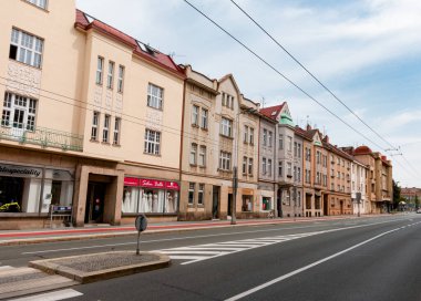 Hradec Kralove, Czech Republic - 20 August 2022: casual view on the street and architecture of the city at summer