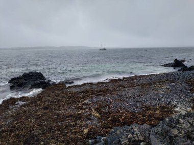 Birleşik Krallık, Mull ve Iona Adaları - 8 Eylül 2019: Bulutlu havada adalarda canlı stil ve mimarinin gelişigüzel fotoğrafları