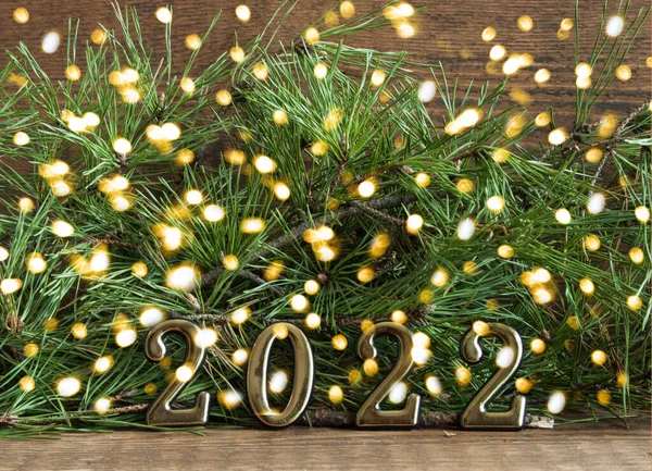 Obrázky 2022 Pozadí Jedlových Větví Novoroční Přání Gratuluji Novému Roku — Stock fotografie