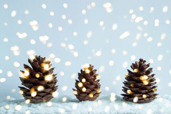 Coni Pino Nella Neve Carta Capodanno Sfondo Capodanno Biglietto Natale — Foto Stock