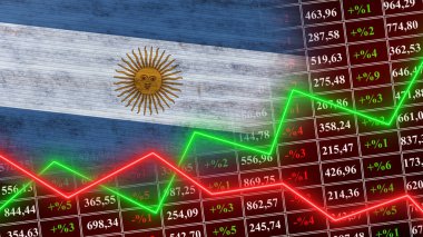 Arjantin Bayrağı, Finans, Finansal Çizelge, Borsa, Borsa Grafiği, Borsa Endeksi, Büyüyen Ekonomi, 3D İllüstrasyon