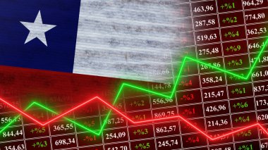 Şili Bayrağı, Finans, Finansal Çizelge, Borsa, Borsa Grafiği, Borsa Endeksi, Büyüyen Ekonomi, 3D İllüstrasyon