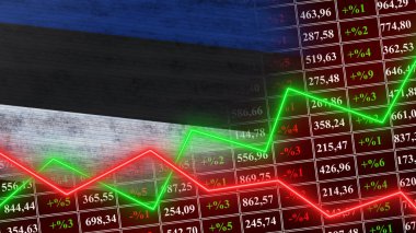 Estonya Bayrağı, Finans, Finansal Çizelge, Borsa, Borsa Grafiği, Borsa Endeksi, Büyüyen Ekonomi, 3D İllüstrasyon
