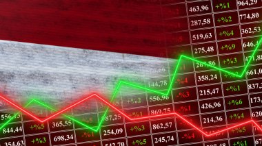 Endonezya Bayrağı, Finans, Finansal Çizelge, Borsa, Borsa Grafiği, Borsa Endeksi, Büyüyen Ekonomi, 3D İllüstrasyon