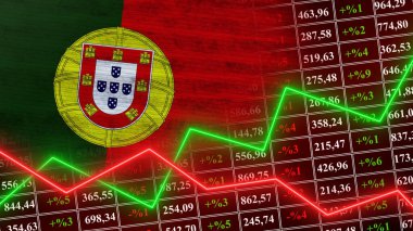 Portekiz Bayrağı, Finans, Finansal Çizelge, Borsa, Borsa Grafiği, Borsa Endeksi, Büyüyen Ekonomi, 3D İllüstrasyon