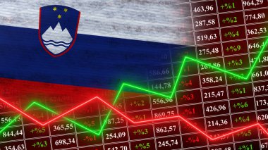 Slovenya Bayrağı, Finans, Finansal Çizelge, Borsa, Borsa Grafiği, Borsa Endeksi, Büyüyen Ekonomi, 3D İllüstrasyon