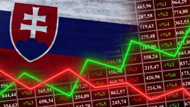 Slovakya Bayrağı, Finans, Finansal Çizelge, Borsa, Borsa Grafiği, Borsa Endeksi, Büyüyen Ekonomi, 3D İllüstrasyon