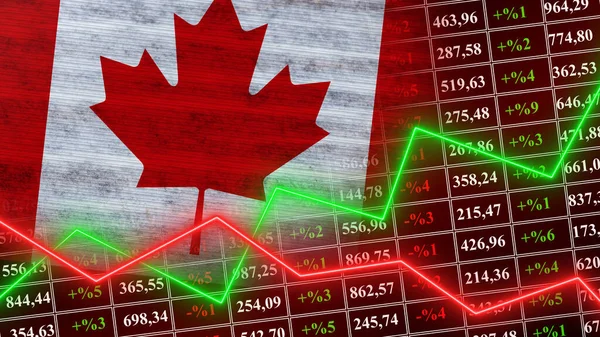 Kanada Bayrağı, Finans, Finansal Çizelge, Borsa, Borsa Grafiği, Borsa Endeksi, Büyüyen Ekonomi, 3D İllüstrasyon