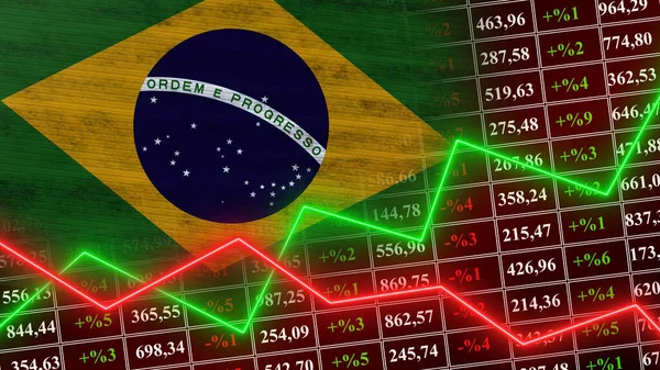 Brezilya Bayrağı, Finans, Finansal Çizelge, Borsa, Borsa Grafiği, Borsa Endeksi, Büyüyen Ekonomi, 3D İllüstrasyon