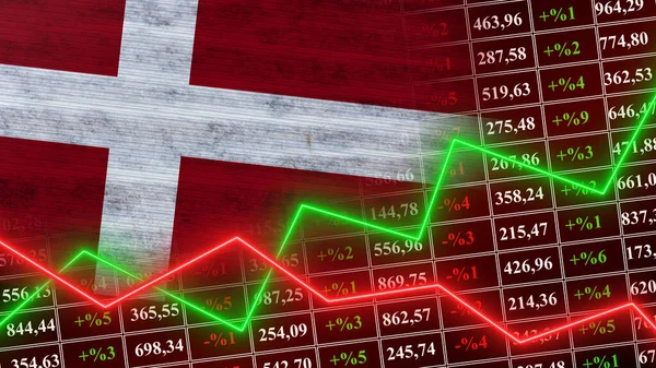 Dänemark Flagge Finanzen Finanzdiagramm Börse Börsendiagramm Aktienindizes Wachsende Wirtschaft Illustration — Stockfoto