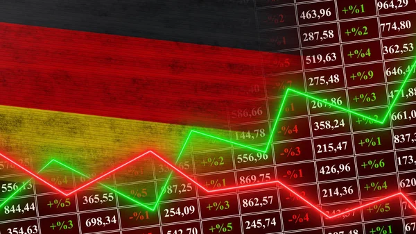 Almanya Bayrağı, Finans, Finansal Çizelge, Borsa, Borsa Grafiği, Borsa Endeksi, Büyüyen Ekonomi, 3D İllüstrasyon