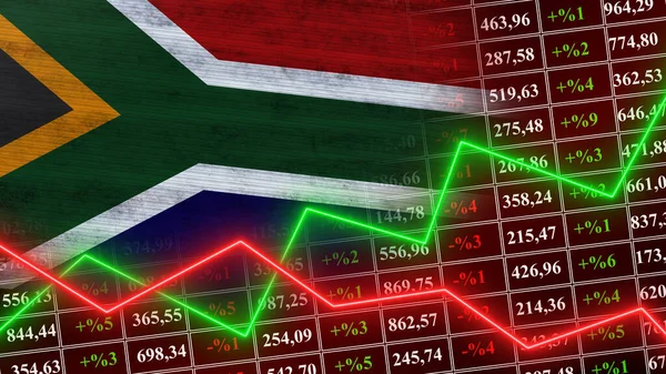 Güney Afrika Bayrağı, Finans, Finansal Çizelge, Borsa, Borsa Grafiği, Borsa Endeksi, Büyüyen Ekonomi, 3D İllüstrasyon