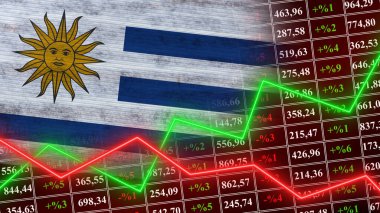 Uruguay Bayrağı, Finans, Finansal Çizelge, Borsa, Borsa Grafiği, Borsa Endeksi, Büyüyen Ekonomi, 3D İllüstrasyon
