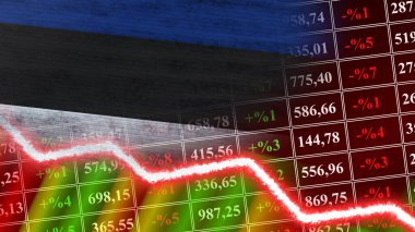 Estonya Bayrağı, Finans Grafiği, Finansal Çizelge, Borsa, Borsa Grafiği, Borsa İndeksi, Ekonomik Kriz, 3D İllüstrasyon