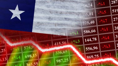 Şili Bayrağı, Finans Grafiği, Finansal Çizelge, Borsa, Borsa Grafiği, Borsa İndeksi, Ekonomik Kriz, 3D İllüstrasyon