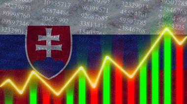 Slovakya Bayrağı, Finansal Çizelge, Finans Grafiği, Borsa, Borsa Grafiği, Borsa İndeksi, Ekonomik Büyüme, 3D İllüstrasyon