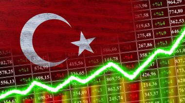 Türkiye Bayrağı, Finansal Çizelgesi, Finans Grafiği, Borsa, Borsa Grafiği, Borsa İndeksi, Ekonomik Büyüme Kasılmaları, 3D İllüstrasyon