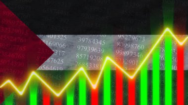 Filistin Bayrağı, Finansal Çizelge, Finans Grafiği, Borsa, Borsa Grafiği, Borsa Endeksi, Ekonomik Büyüme, 3D İllüstrasyon
