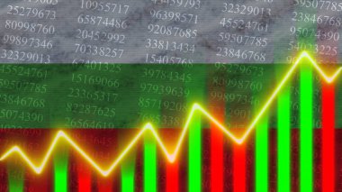 Bulgaristan Bayrağı, Finans Çizelgesi, Finans Grafiği, Borsa, Borsa Grafiği, Borsa İndeksi, Ekonomik Büyüme, 3D İllüstrasyon