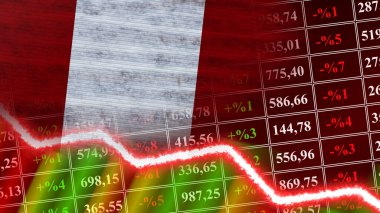 Peru Bayrağı, Finans Grafiği, Finansal Çizelge, Borsa, Borsa Grafiği, Borsa İndeksi, Ekonomik Kriz, 3D İllüstrasyon