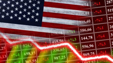 Amerika Birleşik Devletleri Bayrağı, Finans Grafiği, Finansal Tablo, Borsa, Borsa Grafiği, Borsa Endeksi, Ekonomik Kriz, 3D İllüstrasyon