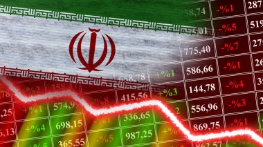Iran Flag, Finans Grafiği, Finansal Çizelge, Borsa, Borsa Grafiği, Borsa İndeksi, Ekonomik Kriz, 3D İllüstrasyon