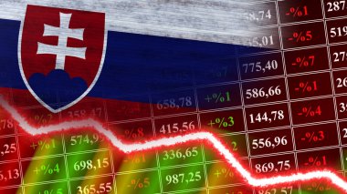 Slovakya Bayrağı, Finans Grafiği, Finansal Çizelge, Borsa, Borsa Grafiği, Borsa İndeksi, Ekonomik Kriz, 3D İllüstrasyon