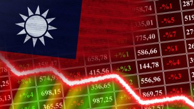 Tayvan Bayrağı, Finans Grafiği, Finansal Çizelge, Borsa, Borsa Grafiği, Borsa İndeksi, Ekonomik Kriz, 3D İllüstrasyon