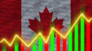 Kanada Bayrağı, Finansal Çizelge, Finans Grafiği, Borsa, Borsa Grafiği, Borsa İndeksi, Ekonomik Büyüme, 3D İllüstrasyon