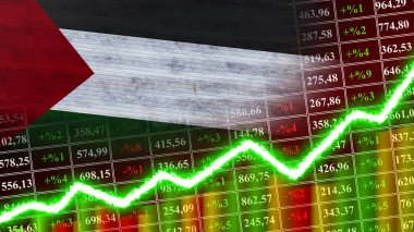 Filistin Bayrağı, Finansal Çizelge, Finans Grafiği, Borsa, Borsa Grafiği, Borsa Endeksi, Ekonomik Büyüme Sözleşmesi, 3D İllüstrasyon